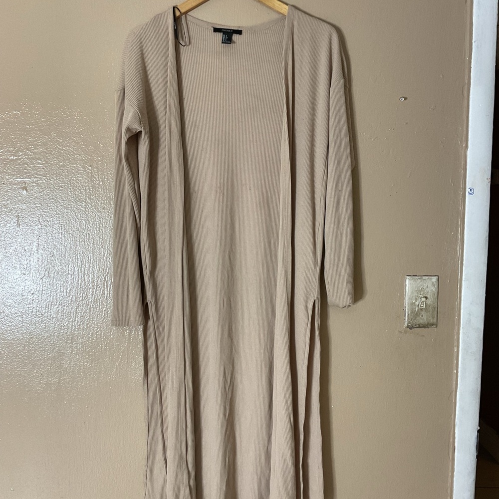 Forever 21 Tan Ribbed Knit Long Sleeve Open Cardigan Sweater Size s